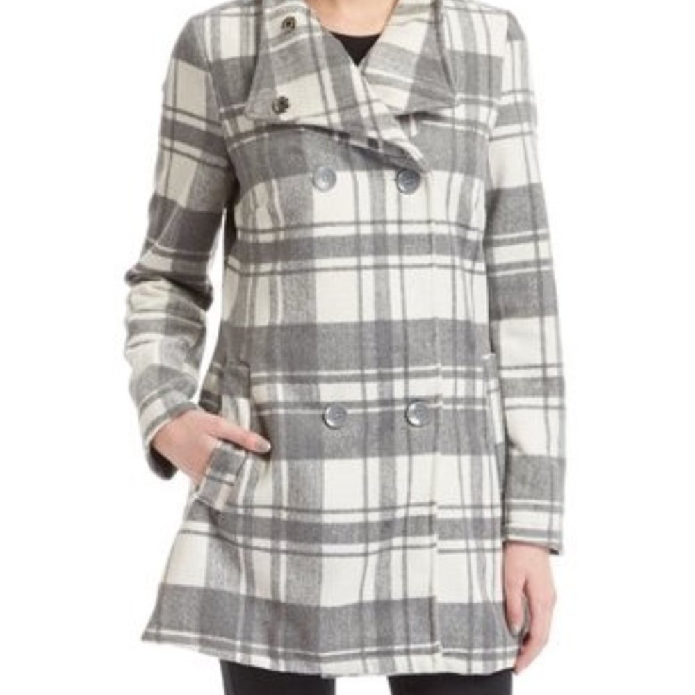 Heather Gray & Off-White Plaid Peacoat